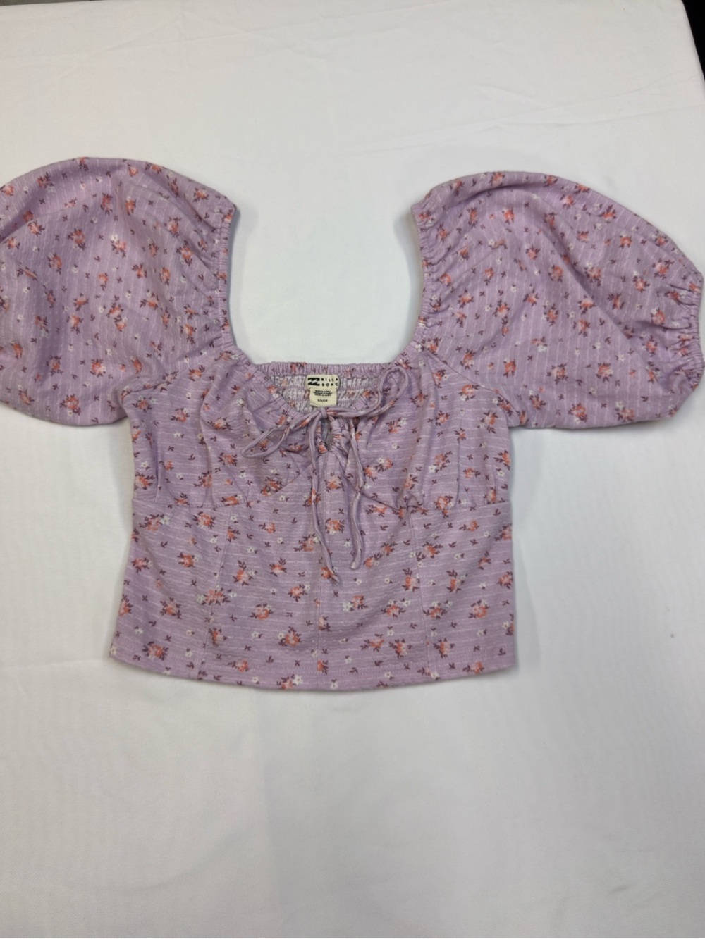 Billabong Lavender Floral Puff-Sleeve Crop Top